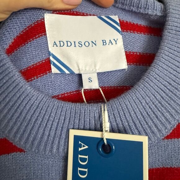Addison Bay Knit Carlyle Crewneck Sweater Violet/Cherry Stripe Small NWT - Picture 4 of 13